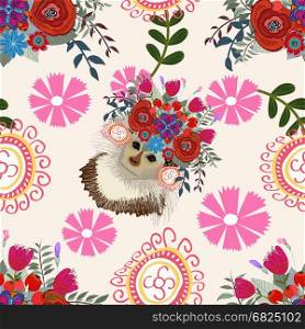 Monkey floral background pattern, flower, seamless