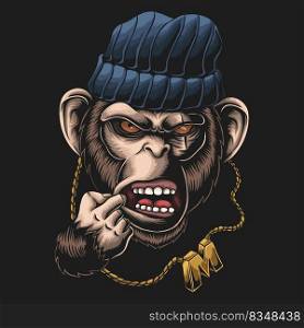 Monkey gangster head vector illustration