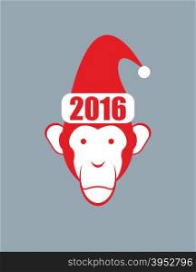Monkey Hat Santa Claus. Symbol of 2016 new year on Chinese calendar. Vector illustration of an animal.&#xA;