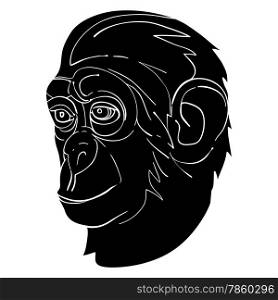 Monkey head avatar, Chinese zodiac sign, black silhouette isolated on white