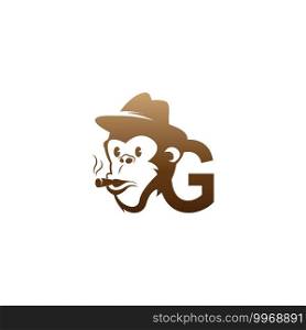 Monkey head icon logo with letter G template design illustration