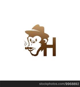 Monkey head icon logo with letter H template design illustration