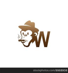 Monkey head icon logo with letter W template design illustration