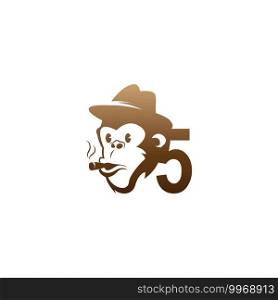 Monkey head icon logo with number 5 template design illustration