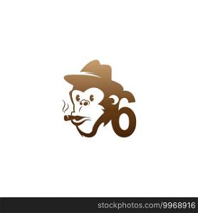 Monkey head icon logo with number 6 template design illustration
