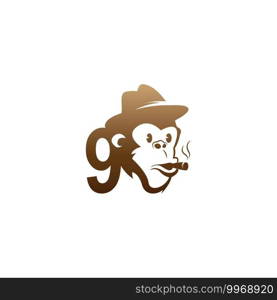 Monkey head icon logo with number 9 template design illustration
