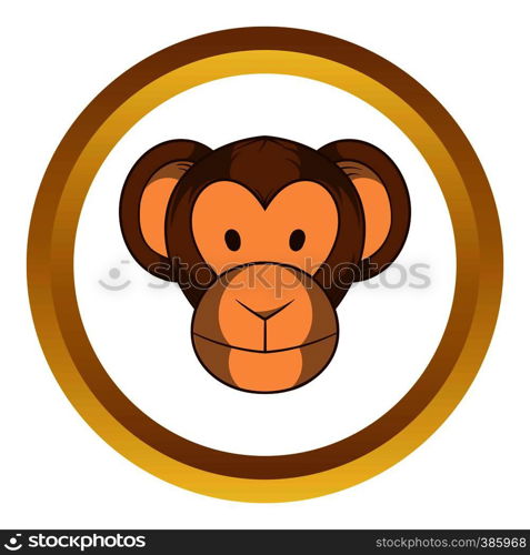 Monkey head vector icon in golden circle, cartoon style isolated on white background. Monkey head vector icon, cartoon style