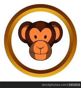 Monkey head vector icon in golden circle, cartoon style isolated on white background. Monkey head vector icon, cartoon style