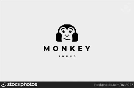 Monkey Headphone Logo Design Vector