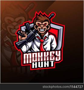 Monkey hunt mascot logo design