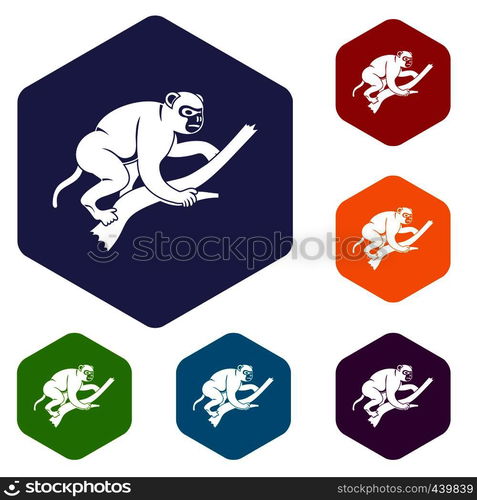 Monkey is climbing up on a tree icons set hexagon isolated vector illustration. Monkey is climbing up on a tree icons set hexagon