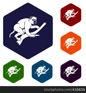 Monkey is climbing up on a tree icons set hexagon isolated vector illustration. Monkey is climbing up on a tree icons set hexagon