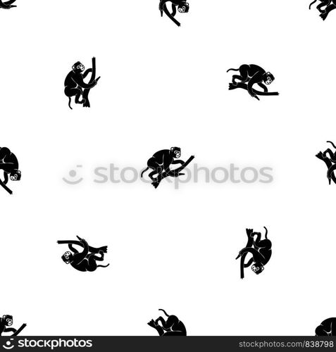 Monkey is climbing up on a tree pattern repeat seamless in black color for any design. Vector geometric illustration. Monkey is climbing up on a tree pattern seamless black