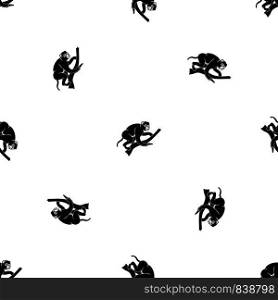 Monkey is climbing up on a tree pattern repeat seamless in black color for any design. Vector geometric illustration. Monkey is climbing up on a tree pattern seamless black