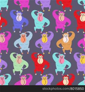 Monkey seamless pattern. Multicolored Gorilla background. Colored animal from jungle. Funny primacy of ornament for baby tissue.&#xA;