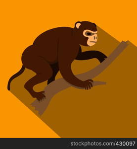 Monkey sitting on a branch icon. Flat illustration of monkey sitting on a branch vector icon for web. Monkey sitting on a branch icon, flat style