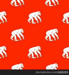 Monkey standing pattern repeat seamless in orange color for any design. Vector geometric illustration. Monkey standing pattern seamless