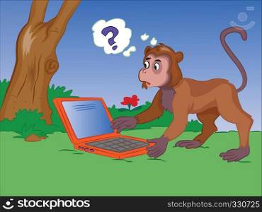 Monkey Using a Notebook, vector illustration