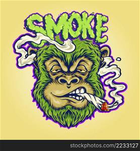 Monkey Weed Joint Smoking a Cigarette Vector illustrations for your work Logo, mascot merchandise t-shirt, stickers and Label designs, poster, greeting cards advertising business company or brands.