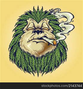 Monkey Weed Smoke Leaf Marijuana Mascot Vector illustrations for your work Logo, merchandise t-shirt, stickers and Label designs, poster, greeting cards advertising business company or brands.