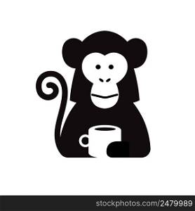monkey with coffee cup vector illustration