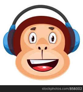 Monkry is listening music, illustration, vector on white background.