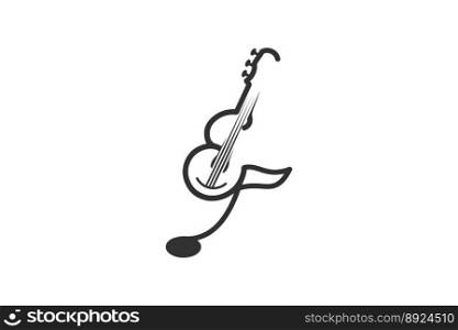 Mono line guitar ukulele musical logo inspiration vector image