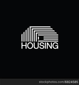 Mono line house logo. Monochromatic vector logotype. On black background