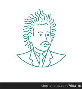 Mono line illustration of a nerdy scientist with frizzy curly hair viewed from front done in monoline style.. Nerdy Scientist Mono Line
