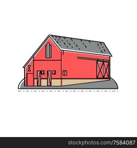 Mono line illustration of a red farm house, farmhouse or barn building viewed from side done in monoline style.. Red Farmhouse Barn Mono Line