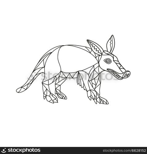 Mono line illustration of an aardvark, a medium-sized, burrowing, nocturnal mammal that is an insectivore with a long pig-like snout done in black and white monoline style.. Aardvark Black and White Mono Line