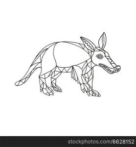 Mono line illustration of an aardvark, a medium-sized, burrowing, nocturnal mammal that is an insectivore with a long pig-like snout done in black and white monoline style.. Aardvark Black and White Mono Line