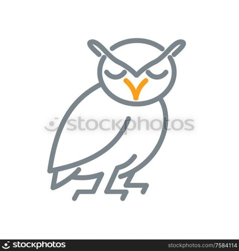 Mono line illustration of great horned owl perching facing front on isolated background done in monoline style.. Great Horned Owl Mono Line