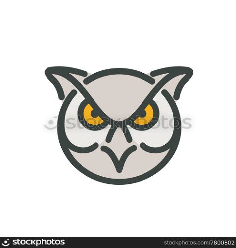 Mono line illustration of head of an angry great horned owl viewed from front on isolated white background done in monoline style.. Angry Great Horned Owl Head Mono Line