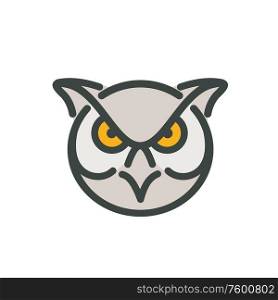 Mono line illustration of head of an angry great horned owl viewed from front on isolated white background done in monoline style.. Angry Great Horned Owl Head Mono Line
