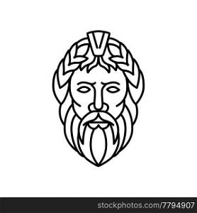 Mono line illustration of Zeus, the sky and thunder god in ancient Greek religion, who rules as king of the gods of Mount Olympus, his Roman equivalent is Jupiter, viewed from front in monoline style.. Zeus God of Sky and Thunder Mono Line