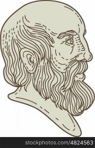 Mono line style illustration of the Greek philosopher Plato head viewed from the side set on isolated white background. . Plato Greek Philosopher Head Mono Line