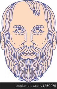 Mono line style illustration of the Greek philosopher Plato head viewed from front set on isolated white background. . Plato Greek Philosopher Head Mono Line