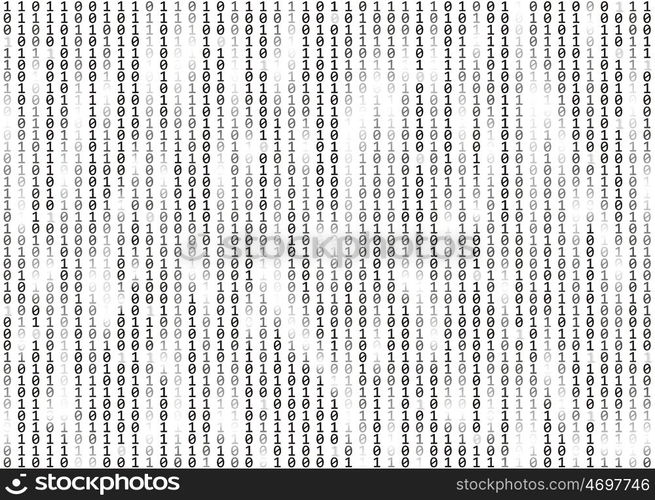 Monochrom binary code background. Data, technology, decryption, encryption, coding, hacker concept, computer background. Vector illustration.