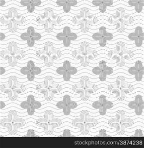 Monochrome abstract geometrical pattern. Modern gray seamless background. Flat simple design.Gray four pedal geometric flowers on continues lines.