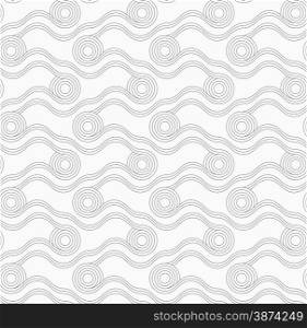 Monochrome abstract geometrical pattern. Modern gray seamless background. Flat simple design.Gray circles with wavy lines in grid.