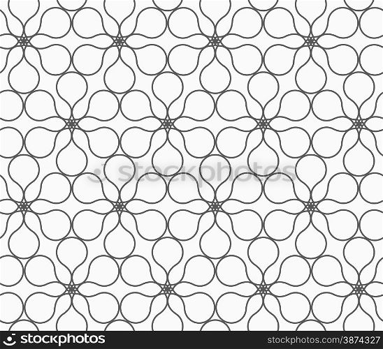 Monochrome abstract geometrical pattern. Modern gray seamless background. Flat simple design.Gray six pedal rounded flowers.