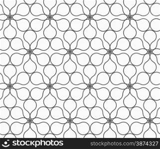 Monochrome abstract geometrical pattern. Modern gray seamless background. Flat simple design.Gray six pedal rounded flowers.
