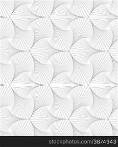 Monochrome abstract geometrical pattern. Modern gray seamless background. Flat simple design.Gray striped shapes resembling pointy trefoil.