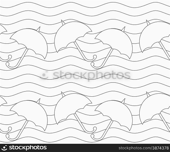 Monochrome abstract geometrical pattern. Modern gray seamless background. Flat simple design.Gray umbrellas in wavy continues lines.