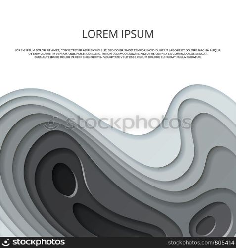 Monochrome banner poster grey vector paper cut flyer template illustration. Monochrome grey vector paper cut flyer template