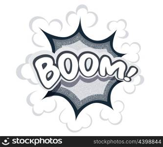 Monochrome Cartoon explosion BOOM! Cartoon explosion on a white background. &#xA;Illustration comic speech bubble! Stock vector