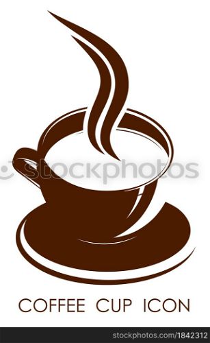 monochrome coffee mug icon with drink on white background. Design element for coffee shop. Contrast minimalistic vector