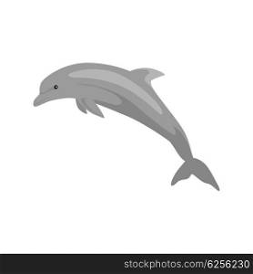 Monochrome Dolphin Isolated on White Background. Monochrome dolphin isolated on white background. Mammals dolphin jumping with a tail and fins. Animals are creatures in the sea or the ocean painted in black isolated on white. Vector illustration