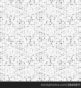 Monochrome dotted texture. Abstract seamless pattern. Ornament made of dots.Textured with randomly colored and rotated triangles squares.